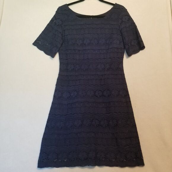 Banana Republic 4 Dress Knee Length Navy Blue Lace 100% Cotton Preppy Bohemian - Picture 1 of 11